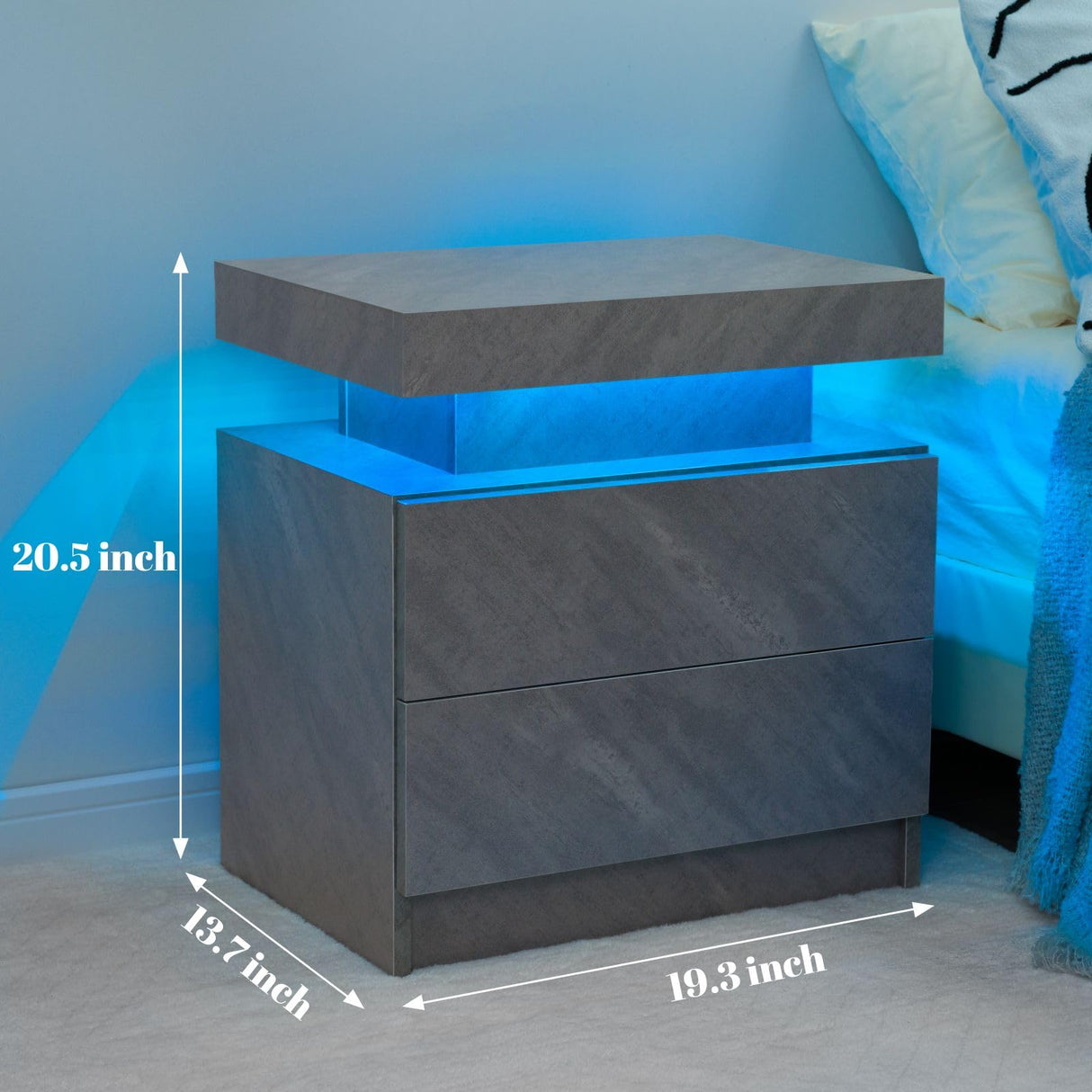 LED Nightstand Modern Bedside Table for Bedroom Night Stand with 2 Wood Drawers End Side Table with 16 Colors LED Strip for Bedroom Generic