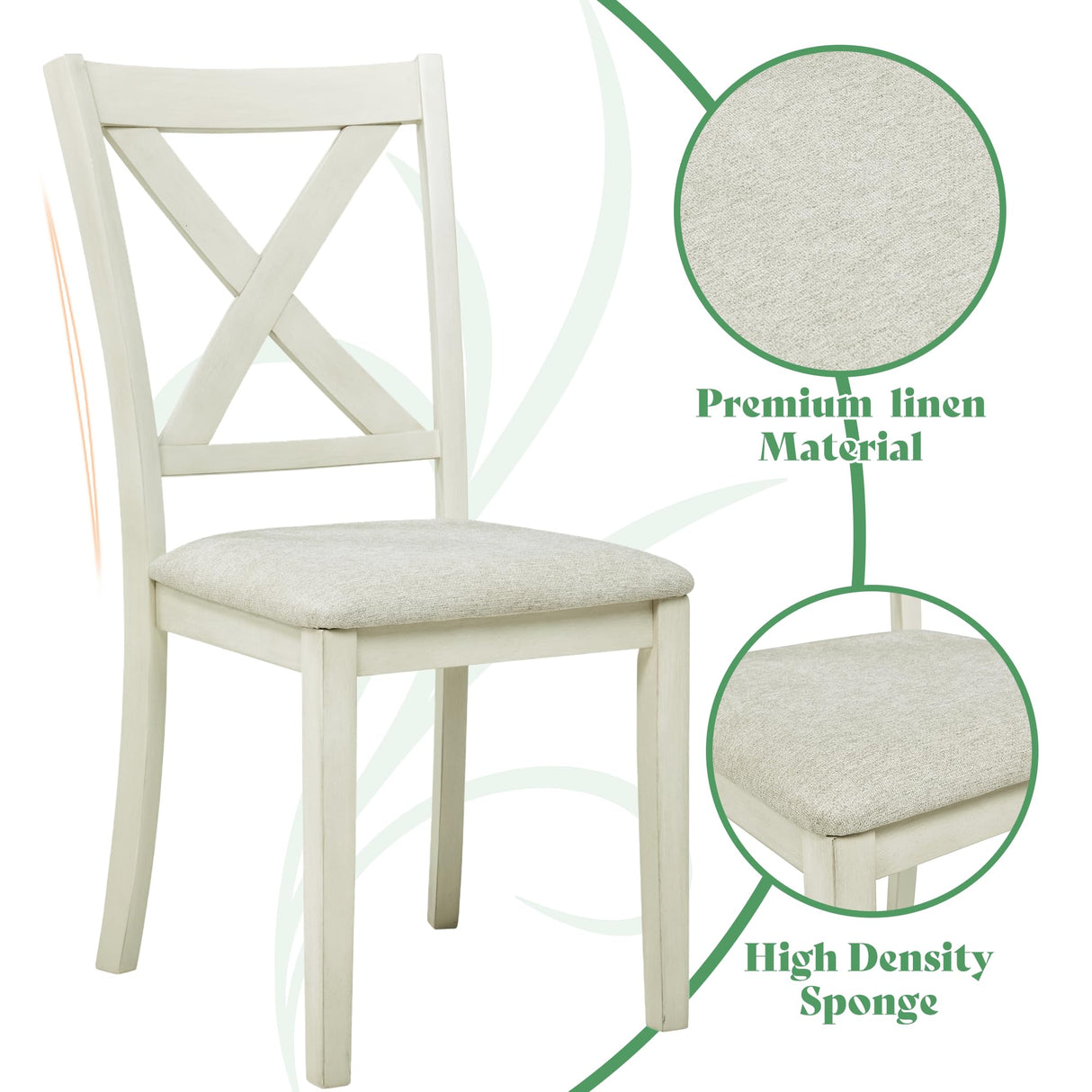 AMERLIFE 7-Piece Farmhouse Solid Wood Dining Table Set with 6 Upholstered Chairs, 60" Space Saving Dinner Table & Chairs Set, for Dining Room, Kitchen, Restaurant, Brown & White AMERLIFE