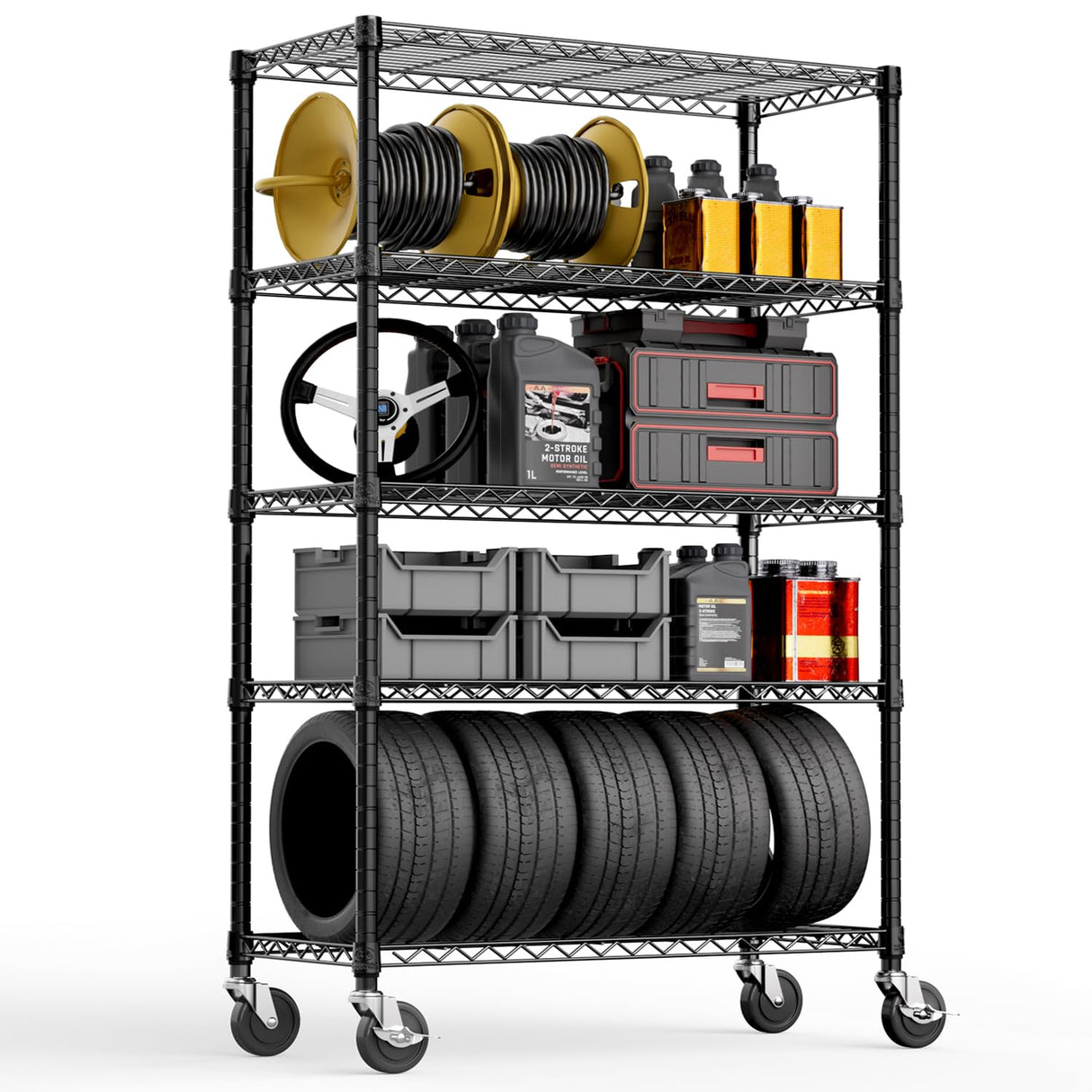 M MZG 5-Shelf Storage Shelves,Wire Shelving Heavy Duty Metal Storage Shelving Unit Adjustable Garage Shelving Rack Pantry Kitchen (Black, 5 Tier,17.7" D x 47.2" W x 76.7" H) M MZG