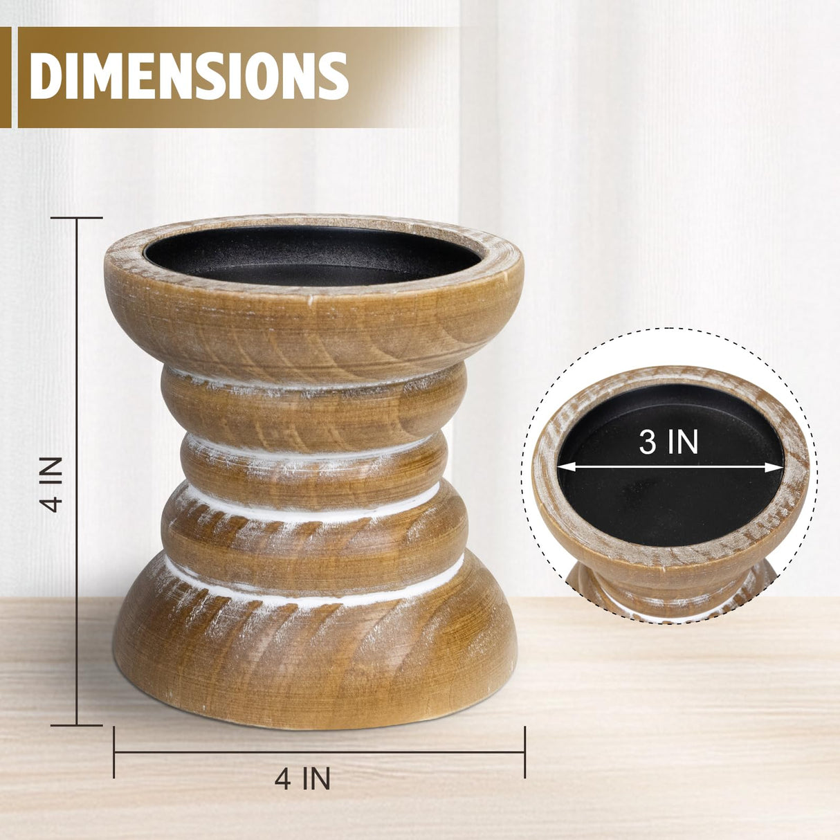 Pillar Candle Holder, Farmhouse Wood Candle Holder, Rustic Wooden Candle Stand, Vintage Small Wooden Candlestick Holders for Living Room, Table Centerpiece, Brown CEDARLUX