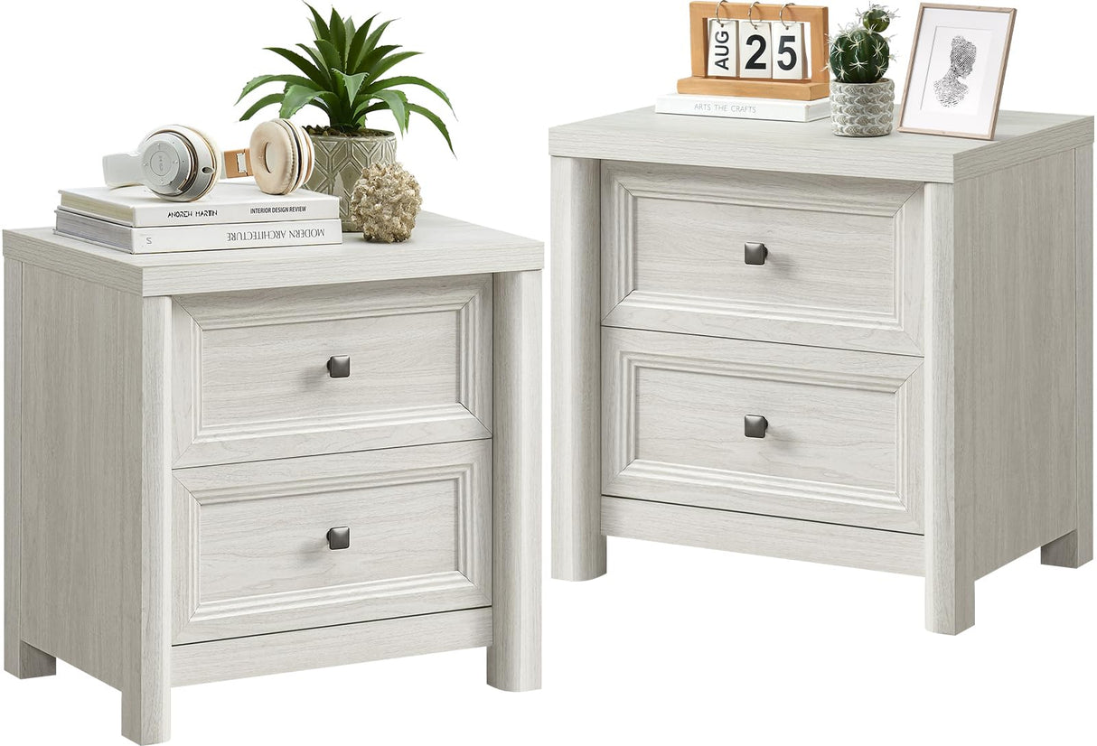 Farmhouse White Night Stands Set of 2, Bedside Tables Nightstands with 2 Drawers Storage, 22.8" Large Rustic Wood Night Stand, Bed Side Table for Bedroom Living Room Sofa Couch Office Standifurno