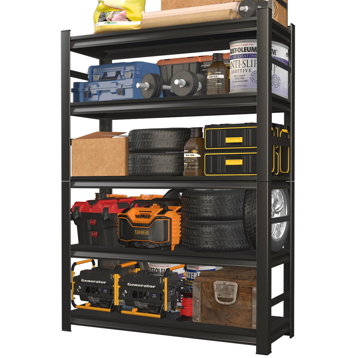 Garage Shelving Heavy Duty Metal Storage Rack - Easy to Assemble, Adjustable 5-Tier Steel Shelving Unit for Tools, Equipment & Boxes, Double-Thickened Columns, 2000 lbs Capacity, 72"H × 48"W × 24"D Notmise