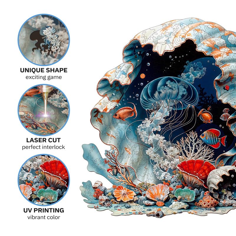 Jigfoxy Wooden Puzzles for Adults, Seashell Wood Puzzles Adult, Unique Animal Shape Wooden Jigsaw Puzzles for Adults, Birthday Gifts for Puzzle Lovers, Family(S-8.4 * 8.4in-102pcs) Jigfoxy