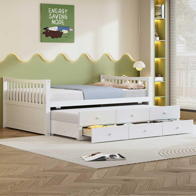 Harper & Bright Designs Full Size Daybed with Twin Size Trundle and 3 Storage Drawers, Wood Full Captain’s Bed with Trundle Bed, Full Platform Bed Great for Kids Guests Sleepovers (White)