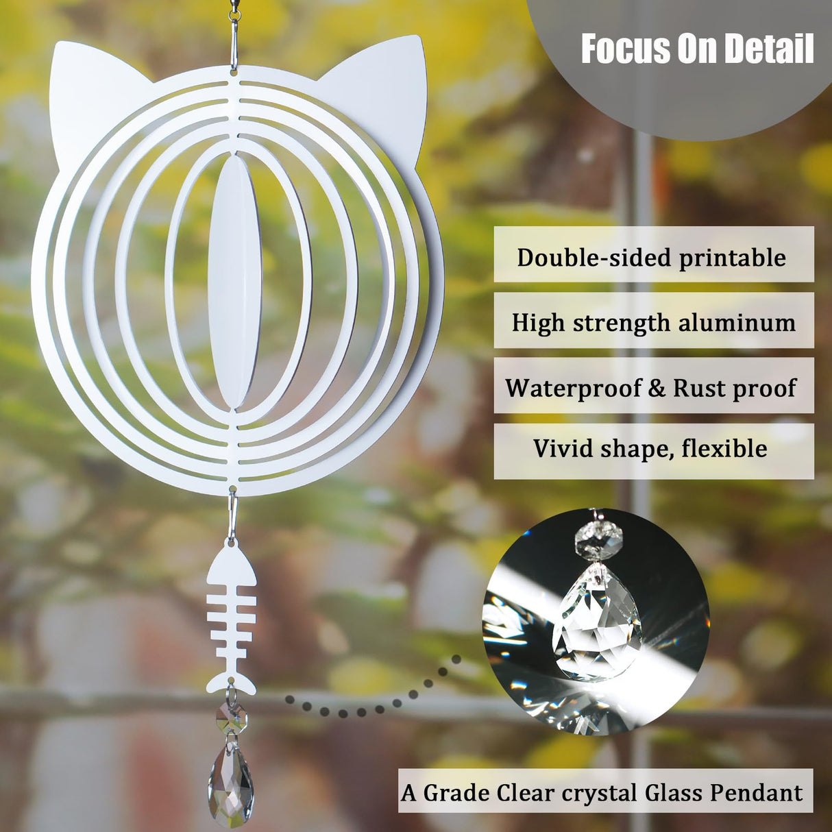 WindMage 4Pack 8 inch Sublimation Wind Spinner Blanks 3D Aluminum Metal Wind Sculpture Kinetic Spinners for Yard and Garden Indoor Art Ornaments Hanging Decoration (Cat) WindMage