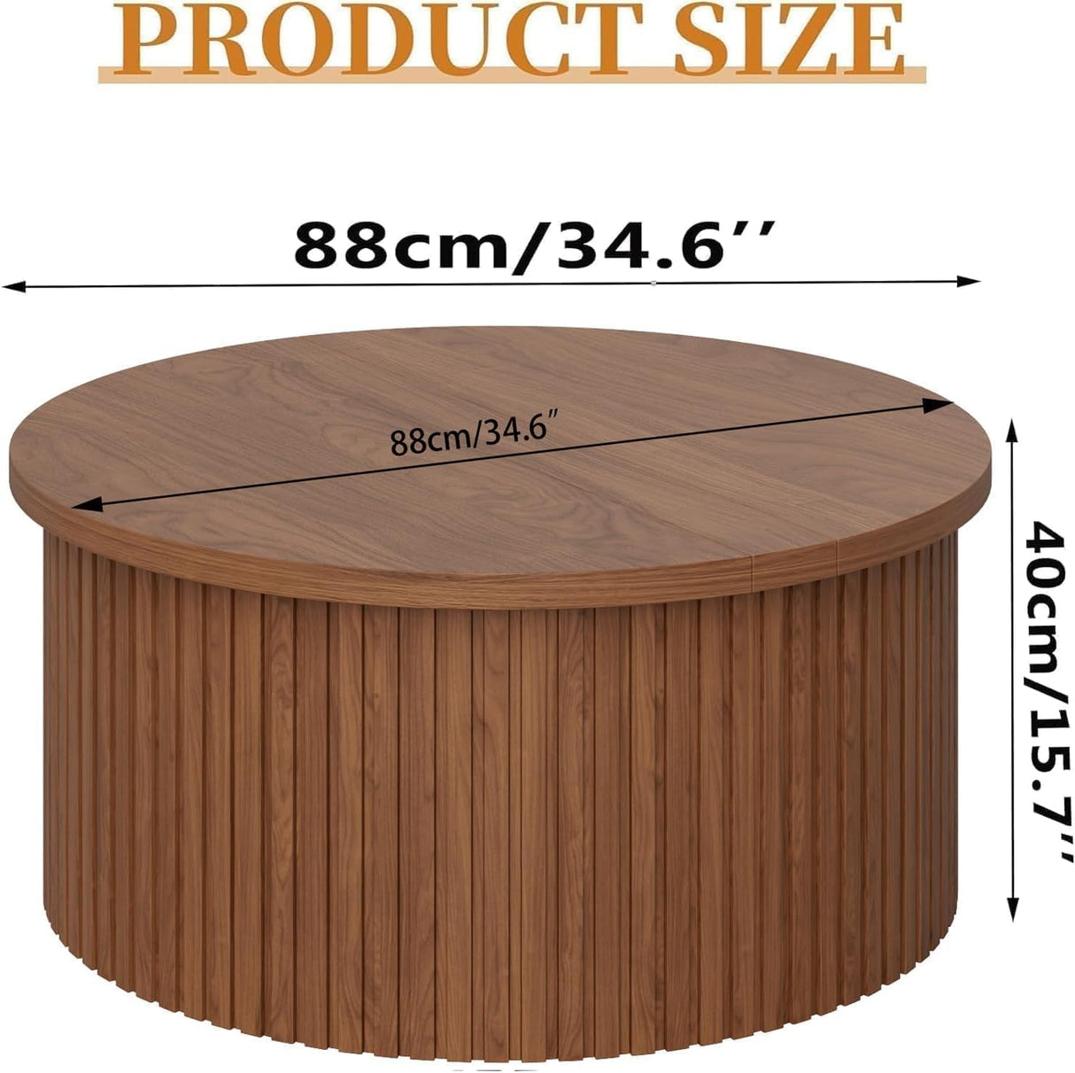 Fsbecl Fluted Lift Top Coffee Table with Hidden Storage, 31.6 Inch Round Coffee Tables for Living Room, Circle Wood Center Tables for Home (Walnut) Fsbecl
