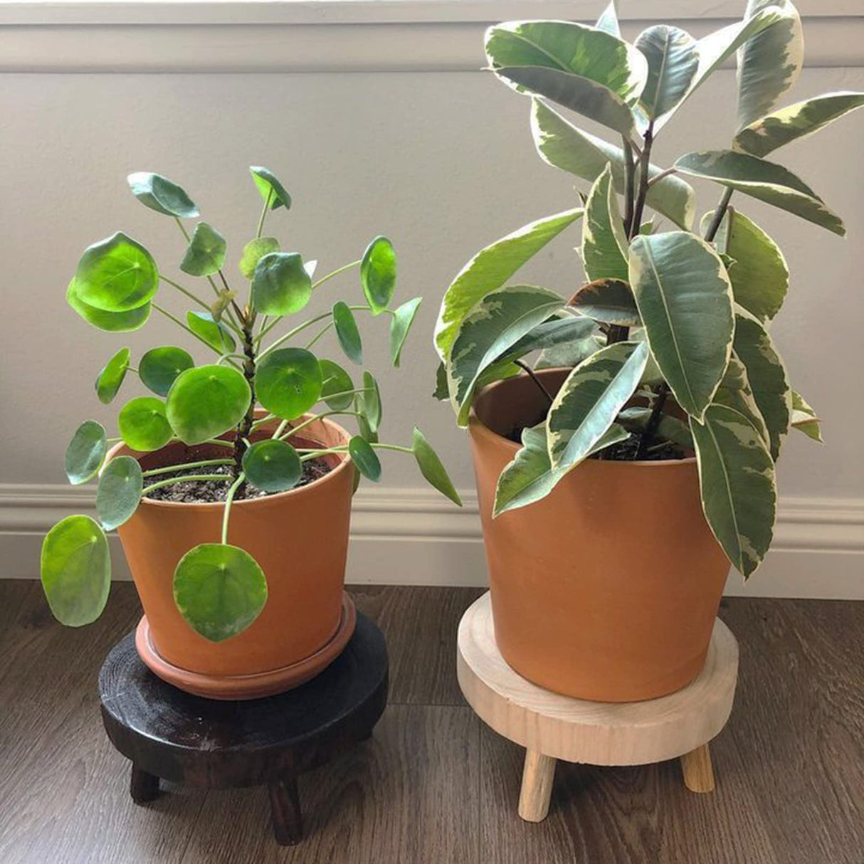 TOPZEA Set of 2 Mini Wooden Stool Display Stand, Wood Riser for Bonsai, Flower Pot, Small Potted Plant Stands Round Rustic Planter Stools Pedestal Risers for Garden, Patio, Home TOPZEA