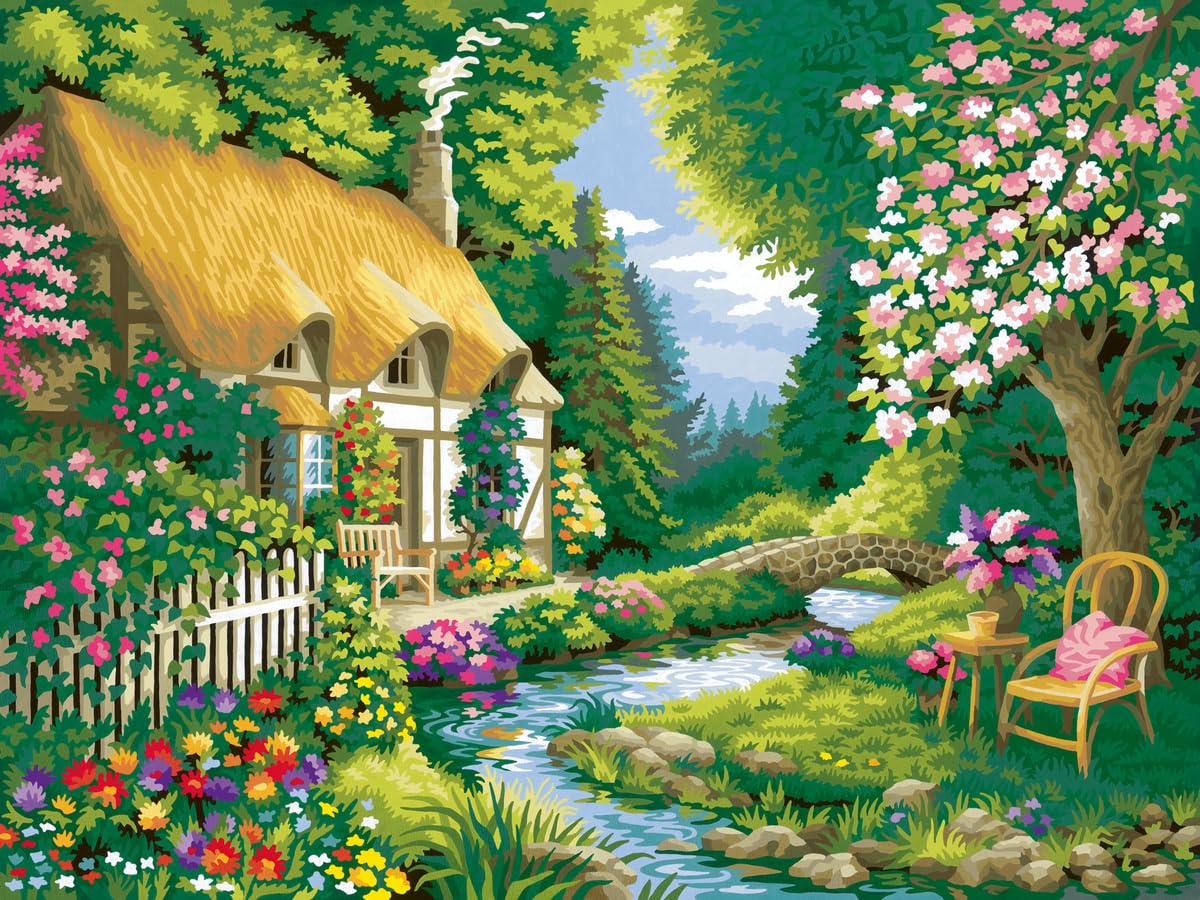 Ravensburger CreArt River Cottage Paint by Numbers Kit for Adults - Painting Arts and Crafts for Ages 14 and Up Ravensburger