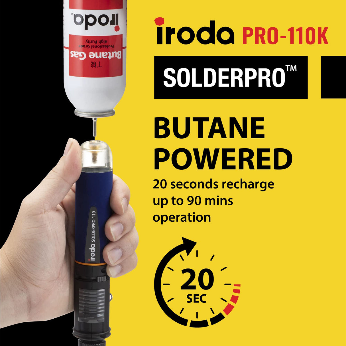IRODA SOLDERPRO 110K Cordless Butane Soldering Iron Kit - 4-in-1 Portable Soldering Iron, Mini Torch, Heat Gun, Precision Heat Blower, 30-125W Adjustable, 100+ Min Runtime Iroda