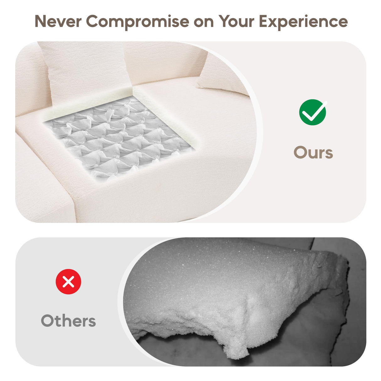 Yoglad 110‘’ Sectional Curved Sofa, Modern Cloud 4-Seater Floor Couch, Minimalist Compression Sofa for Living Room Apartment Studio Office, No Assembly Needed(Chenille, Beige White) Yoglad