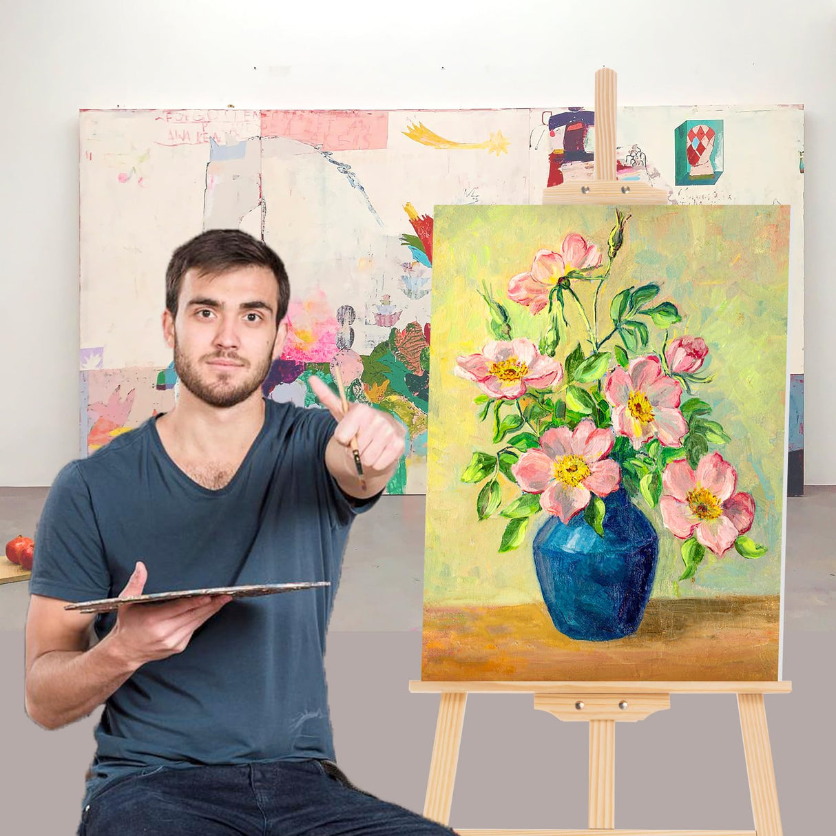 Falling in Art Easel Stand for Painting, Adjustable Wooden Easels for Painting Canvas Up to 42", Folding Art Easel for Drawing, Wedding Sign and Poster, Suitable for Kids and Adults Falling in Art