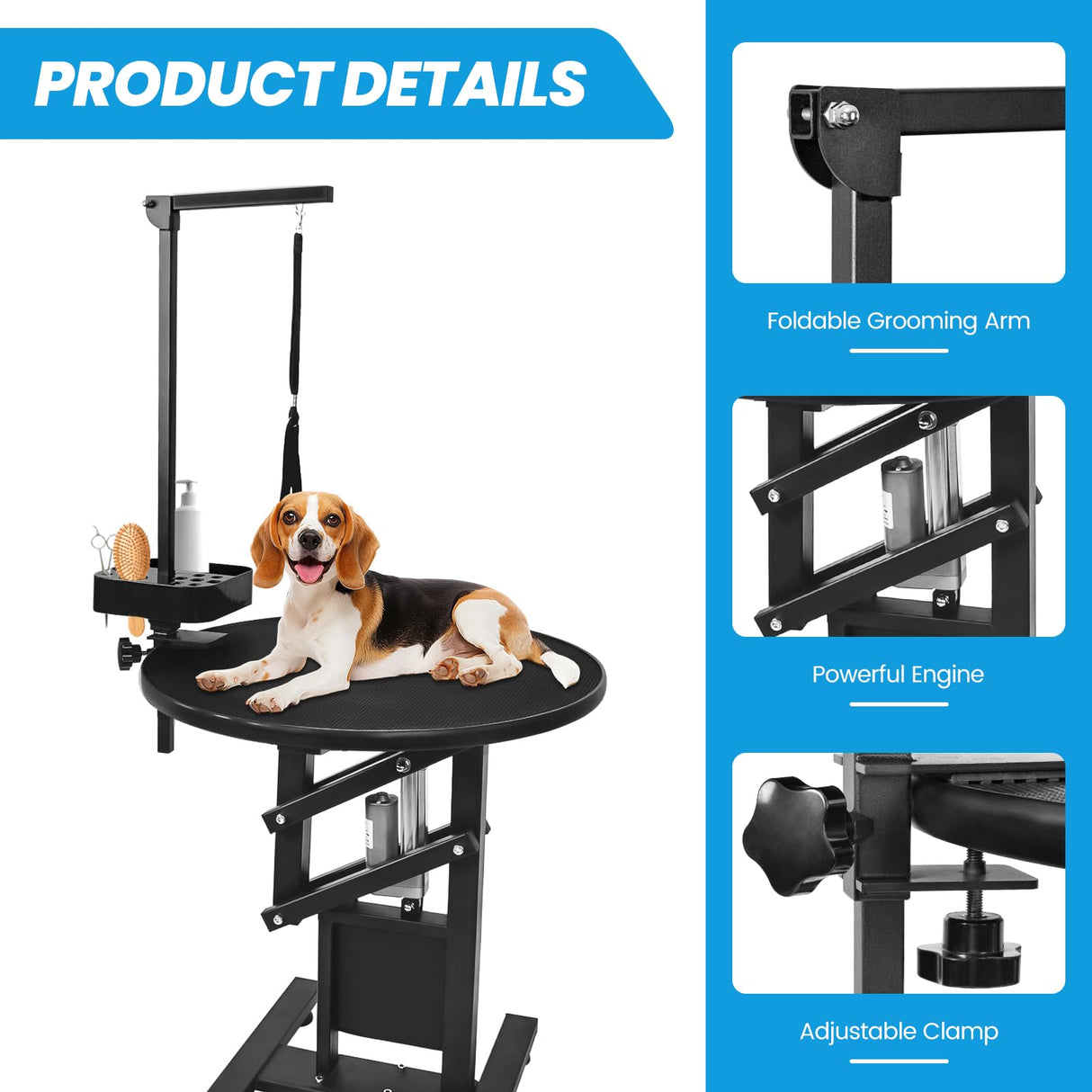 SHMQYSY Electric Dog Grooming Table, Height Adjustable Pet Grooming Table for Small Dogs at Home, Professional Electric Lift Table with Anti-Scratch Tabletop and Foldable Arm (24", Black) SHMQYSY