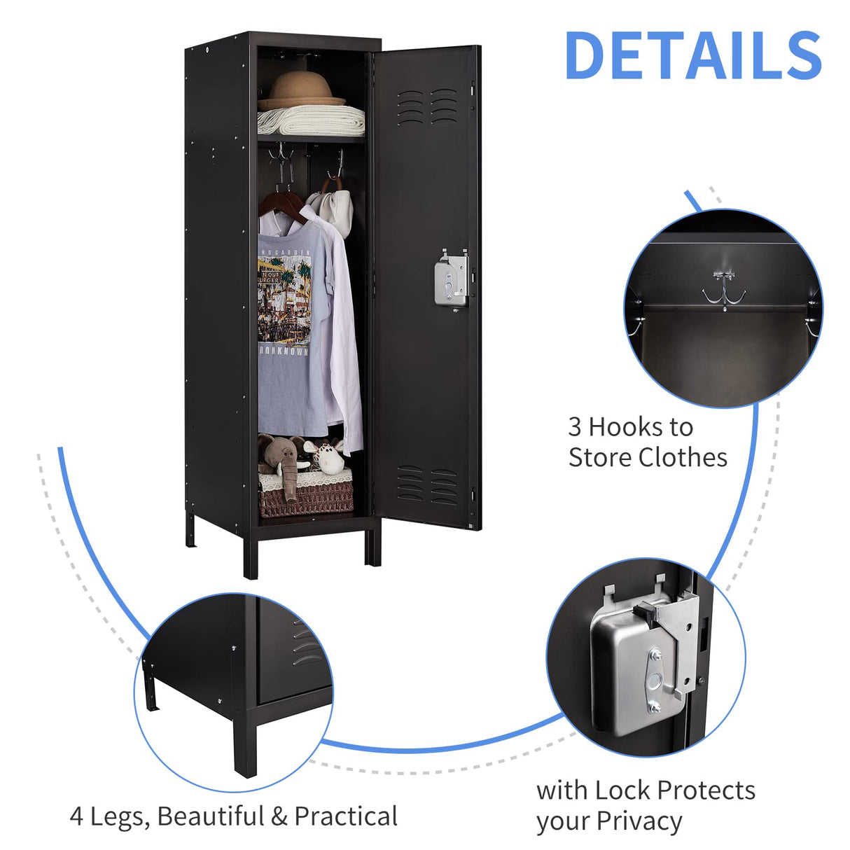 Yizosh Metal Locker with 1 Lockable Doors, Industrial Steel Storage Lockers for Employees - 55.1" Locker Storage Cabinets for School, Gym, Home, Office, Garage Yizosh