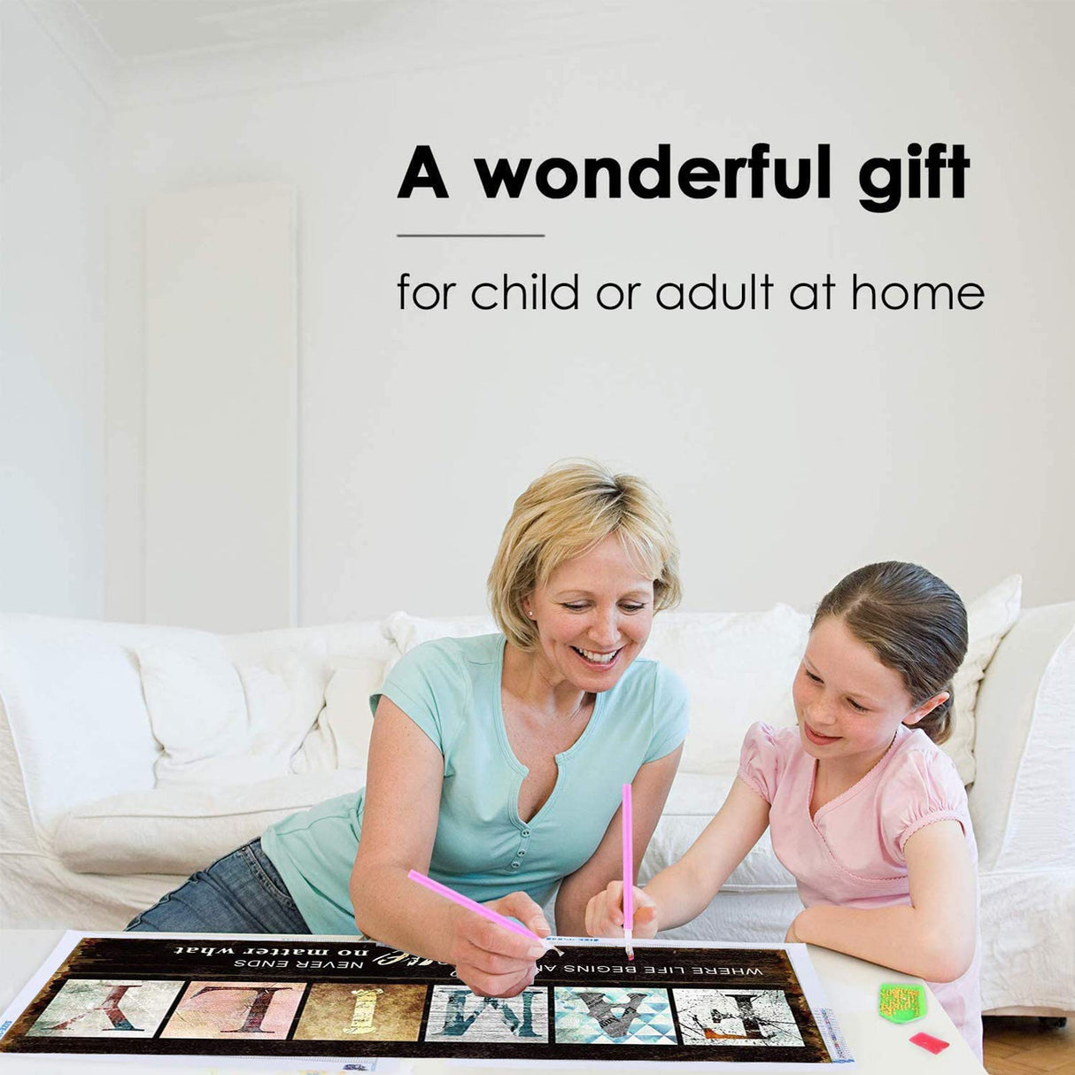 YALKIN Diamond Painting Kits for Adults, Family Diamond Art(31.5x11.8inches) Full Drill Crystal Rhinestone Embroidery Pictures, Wall Decor Stress and Anxiety Relief, Family Diamond Painting YALKIN