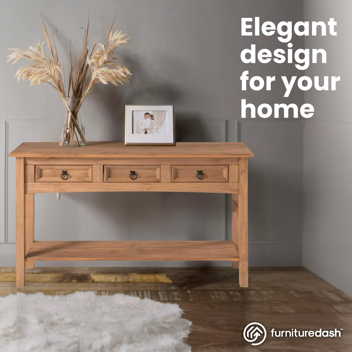 Farmhouse Solid Wood Hall Table with 3 Drawers - Furniture Dash 47.9" Console for Entryway and Foyer Furniture Dash