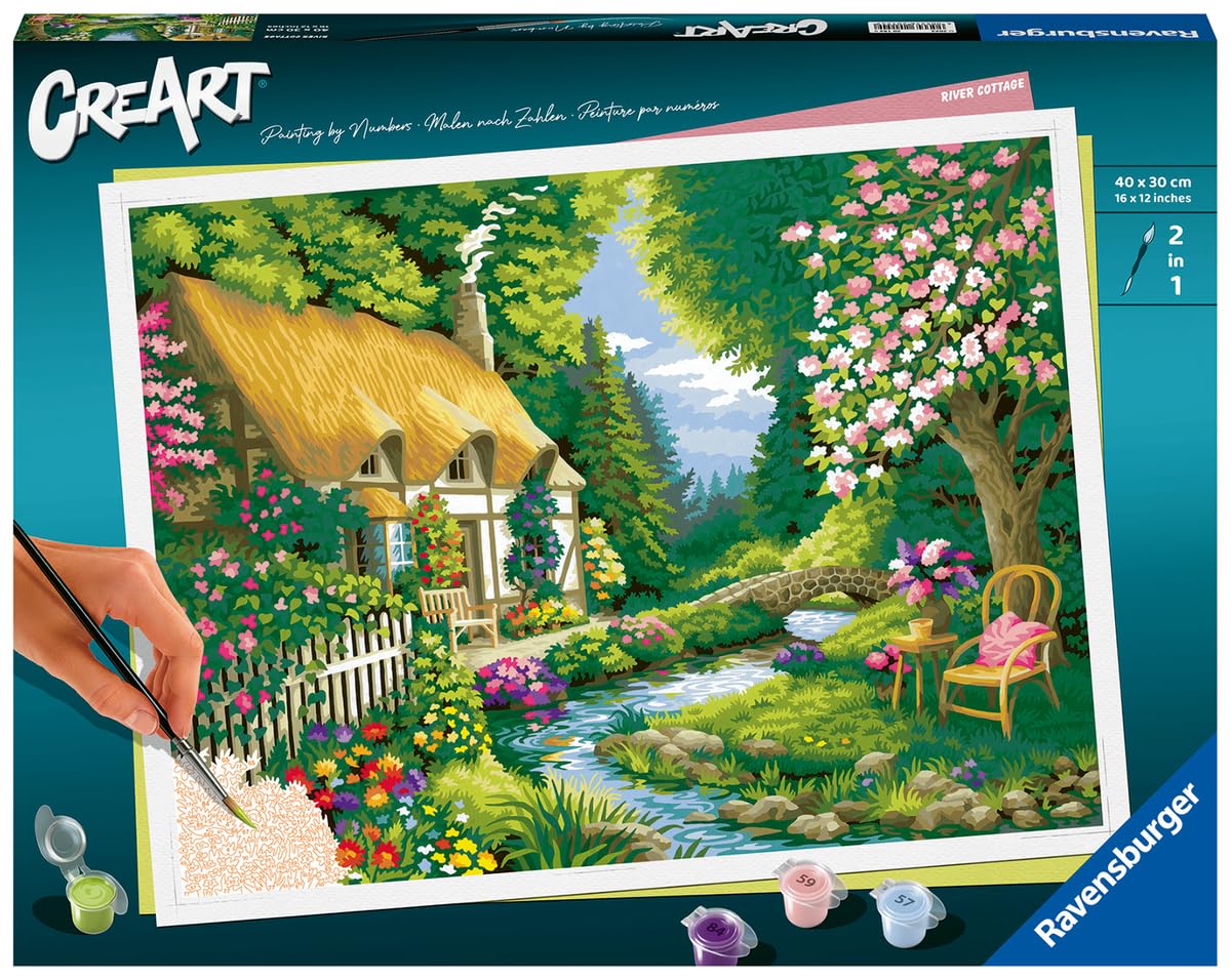 Ravensburger CreArt River Cottage Paint by Numbers Kit for Adults - Painting Arts and Crafts for Ages 14 and Up Ravensburger