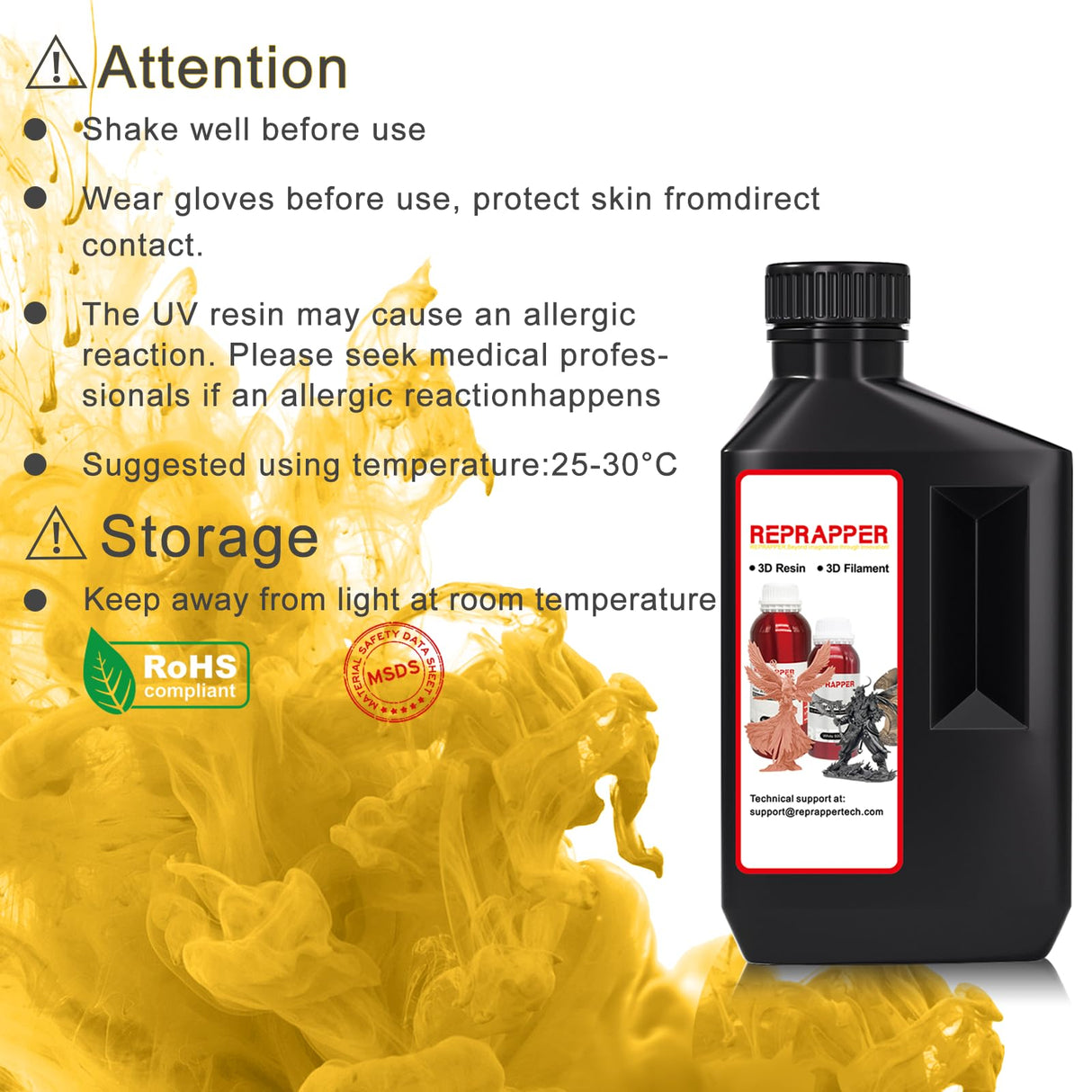 Reprapper Translucent Yellow 3D Printer Resin, 405nm Fast UV-Curing 1kg Transparent Yellow Standard Resin, 3D Printing Resin Photopolymer Sensitive Resin for LCD Printer, Clear Yellow 1000g RepRapper