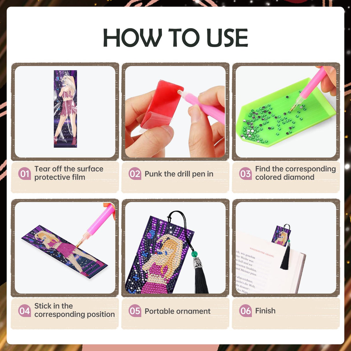 INCOK Singer Diamond Art Bookmarks - 6 Pcs DIY Pop Star Diamond Painting Bookmarks Kits Aesthetic Art Craft Festival Holiday Birthday Gift for Book Lovers Adult Beginners Fans Music Lover INCOK