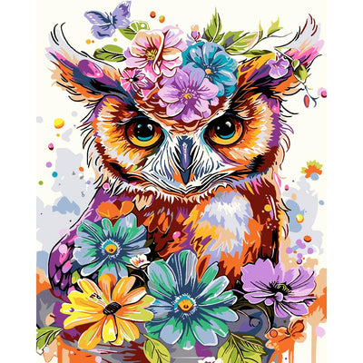 Owl Paint by Numbers Kit for Adults Beginners, Owl Flowers Adult Paint by Number Kits on Canvas, DIY Acrylic Easy Watercolor Oil Paint by Number for Adults for Gift Home Decor 16x20 Inch