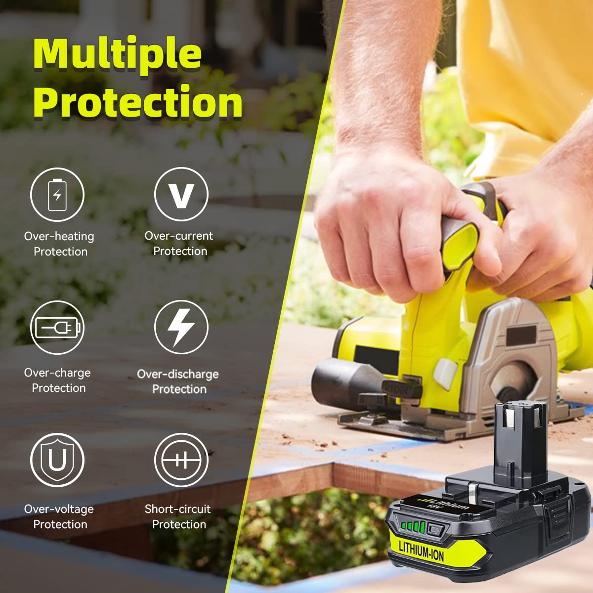 Masione 2Pack 3.0Ah 18V P102 Lithium-Ion Replacement for Ryobi 18v Battery P102 P103 P104 P105 P107 P108 P109 P190 Compatible with Ryobi Batteries Cordless Power Tools Masione