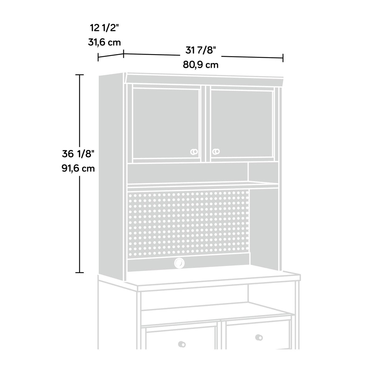 Sauder Craft Pro Series Hutch/Pantry cabinets, W: 31.85" x D: 12.44" x H: 36.06 ", White Sauder