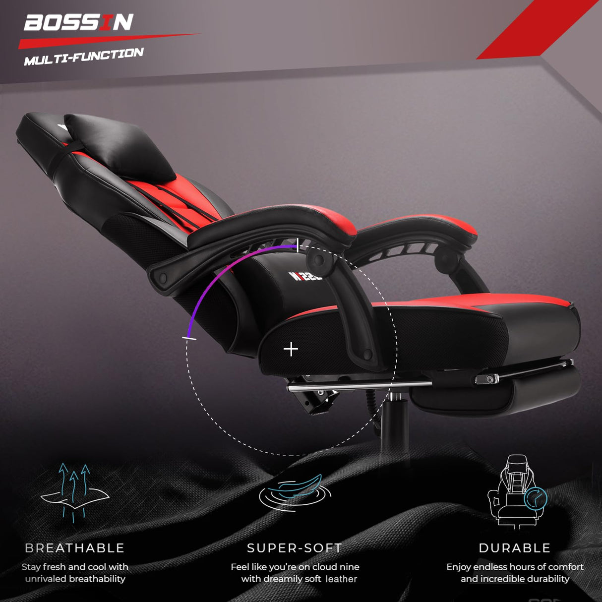 BOSSIN Gaming Chair with Footrest and Massage 400lb Weight Capacity, Big and Tall Gaming Chair for Adults, Ergonomic Heavy Duty Gaming Chair with Large Size Seat and High Back BOSSIN