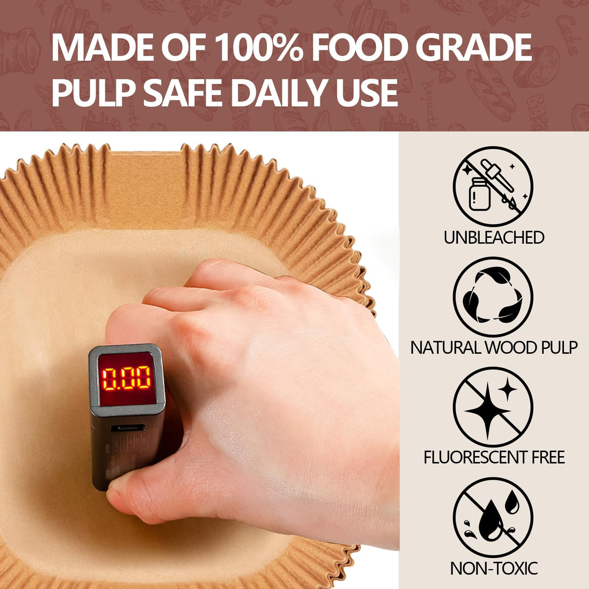 UBeesize 9 Inch Air Fryer Paper Liners,200 PCS Parchment Paper, Air Fryer Disposable Paper Liner for Microwave, Non-Stick Air Fryer Liners Square Free of Bleach(Bottom size 8 Inch) UBeesize