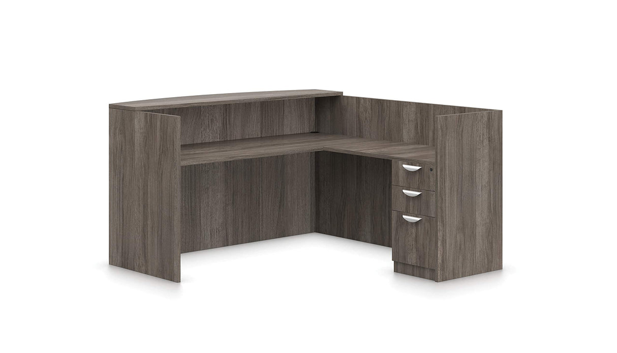 Offices To Go L Shaped Reception Desk W/Drawers W/Transaction Top 71" W X 30" D X 42" H Reception Return 42" W X 24" D X 42" H - Artisan Grey AGL Offices To Go