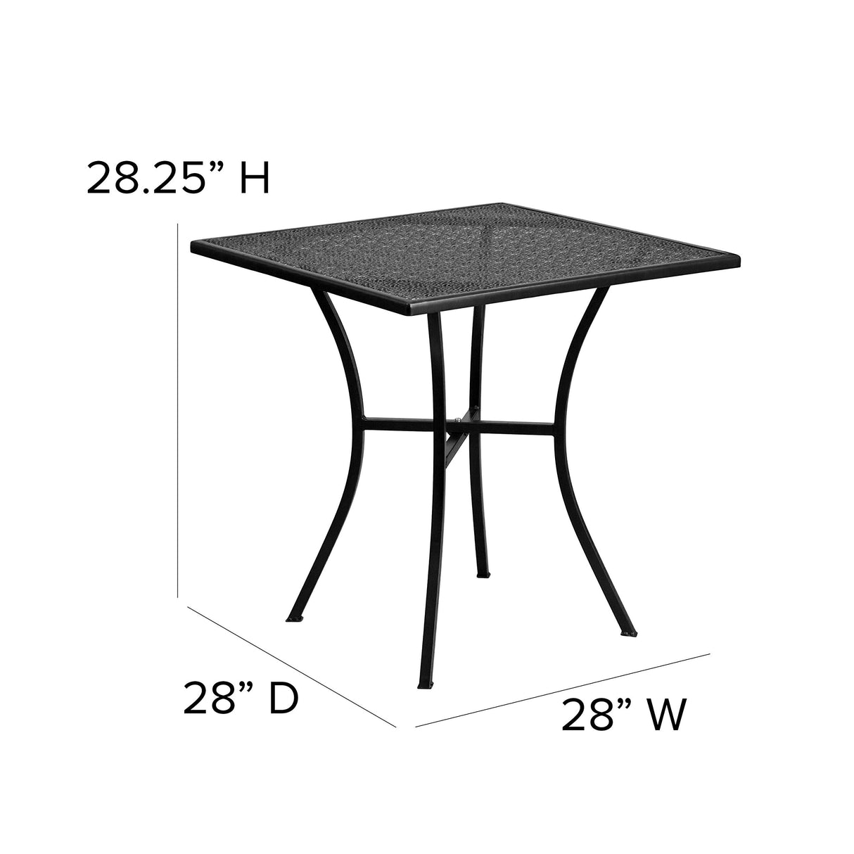 Flash Furniture Oia 28" Commercial Grade Steel Patio Table, Modern Square Rain Flower Design Outdoor Dining Table, Black Flash Furniture