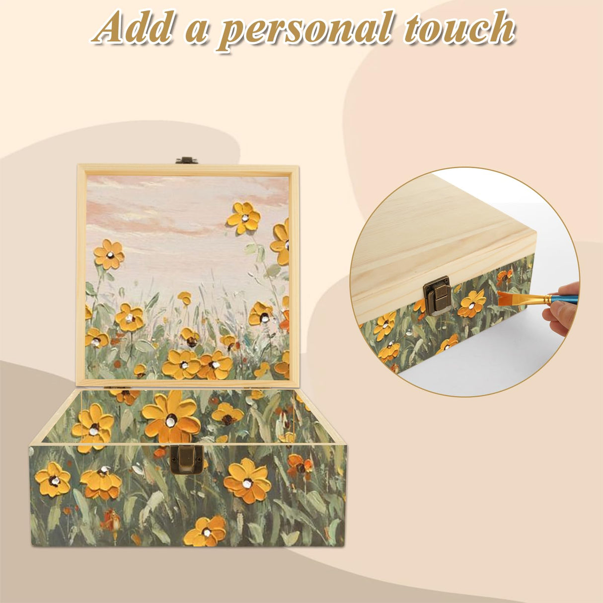 LDXDRU 2Pcs Large Wooden Box, 12.6" x 8" x 3.1" Unfinished Wooden Box with Hinged Lid, Reusable Wood Boxes for Crafts,Gift, Home Storage, DIY Keepsake Box LDXDRU