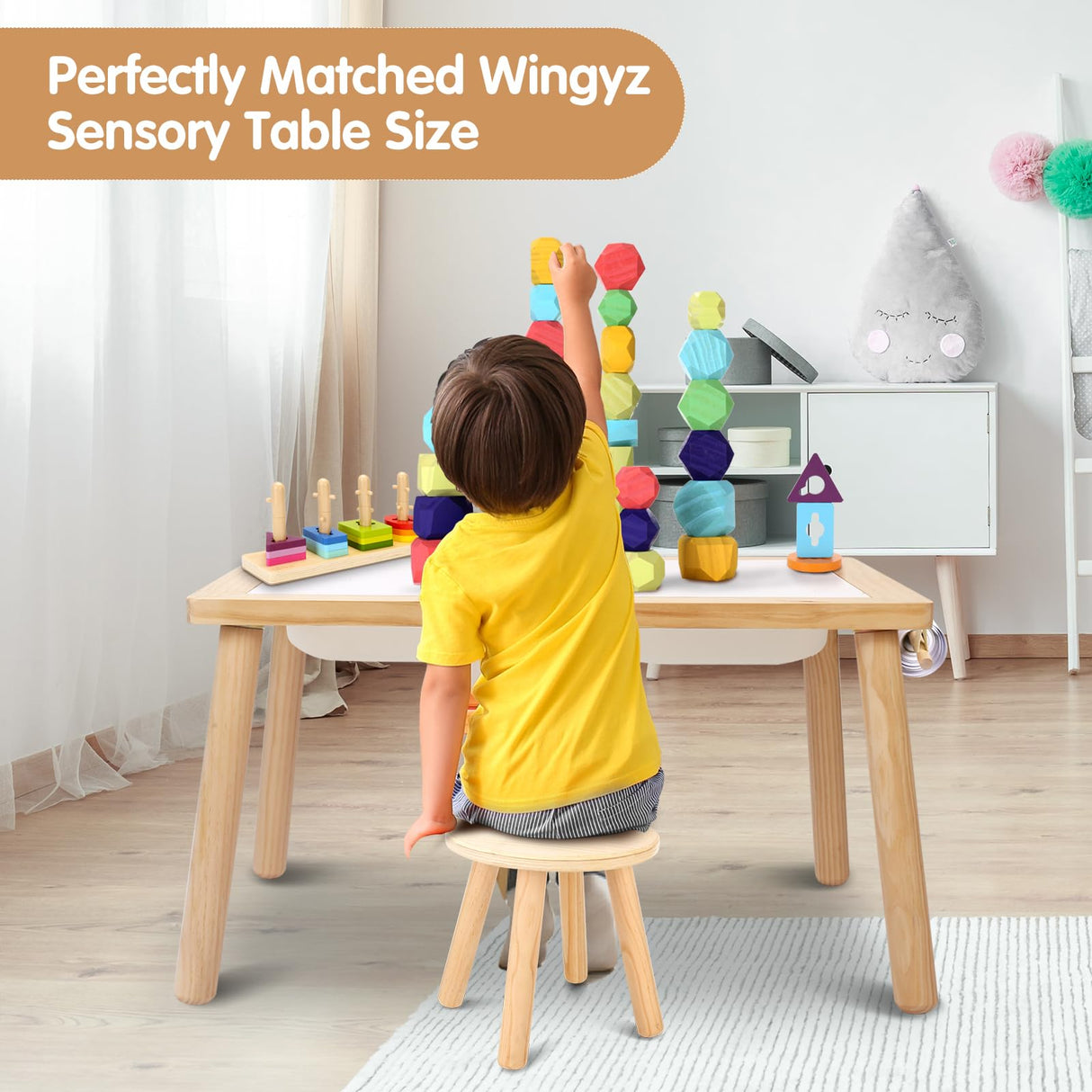 wingyz Wooden Step Stools for Kids, 10 Inch Solid Kids Chairs Perfect Matched Sensory Table, Multi-Purpose Children Sitting Stool for Playroom Bathroom (Natural, 1 Pack) wingyz