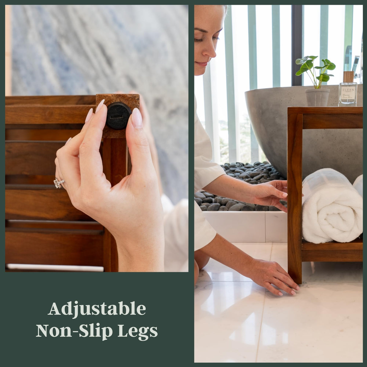 Teak Shower Bench - with Shelf, 25 Inch, Wooden Seat Stool for Bathroom, Spa, Garden, Fully Assembled, The Akar 25 The Teaky Hut