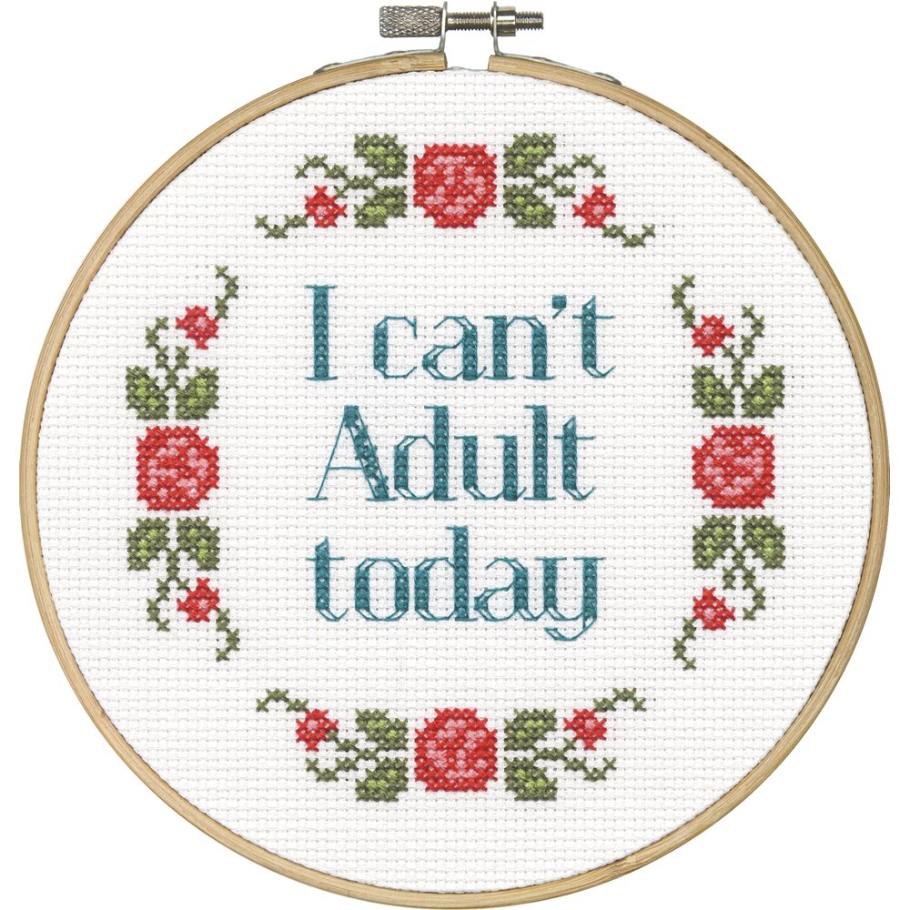 Dimensions I Can't Adult Today Counted Cross Stitch Kit for Beginners, 6'' Dimensions