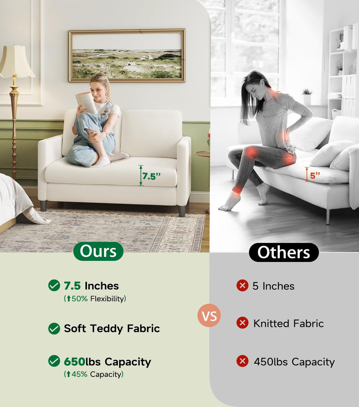 Welzona Loveseat Sofa, 51" Small Sofa Couch for Bedroom, Comfy Teddy Love Seat, Tool-Free Setup Sofas for Living Room, All-Wood Small Couches for Small Spaces, Small Couch No Pillow Include, Brown Welzona