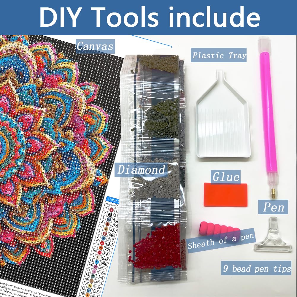 AMORARS Mandala Diamond Painting Kit for Adults, Mandala Diamond Art Beginners - DIY Full Diamond Dot Gem Art Paintings, Suitable Gifts, and Home Decoration Crafts, 12x12Inch AMORARS