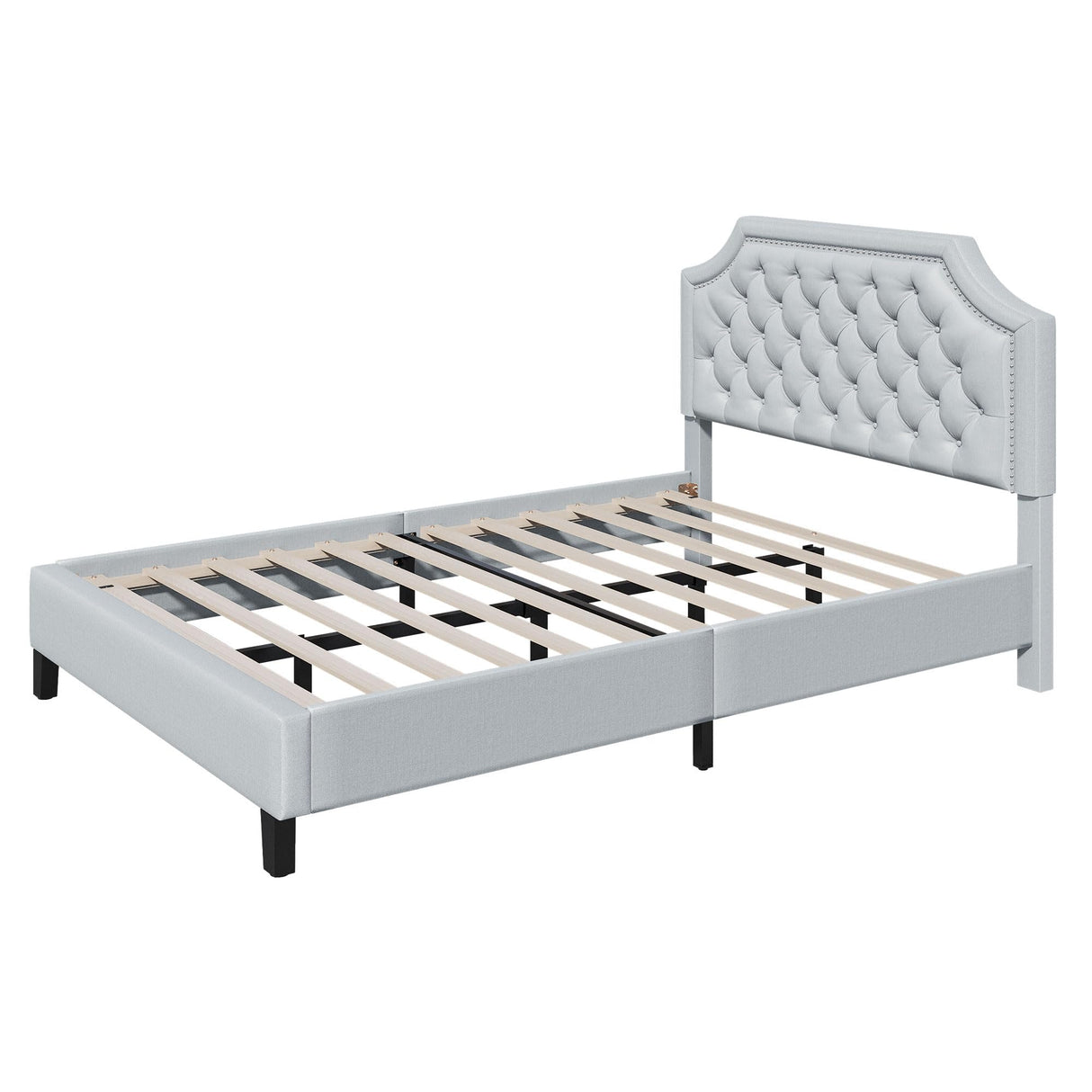 DWVO Full Bed Frame with Headboard, Grey Linen Upholstered Platform Bed Frame with Adjustable Nail Headboard, 12'' Under-Bed Storage Low Profile Bed Frame No Box Spring Needed Hold up to 800lbs DWVO