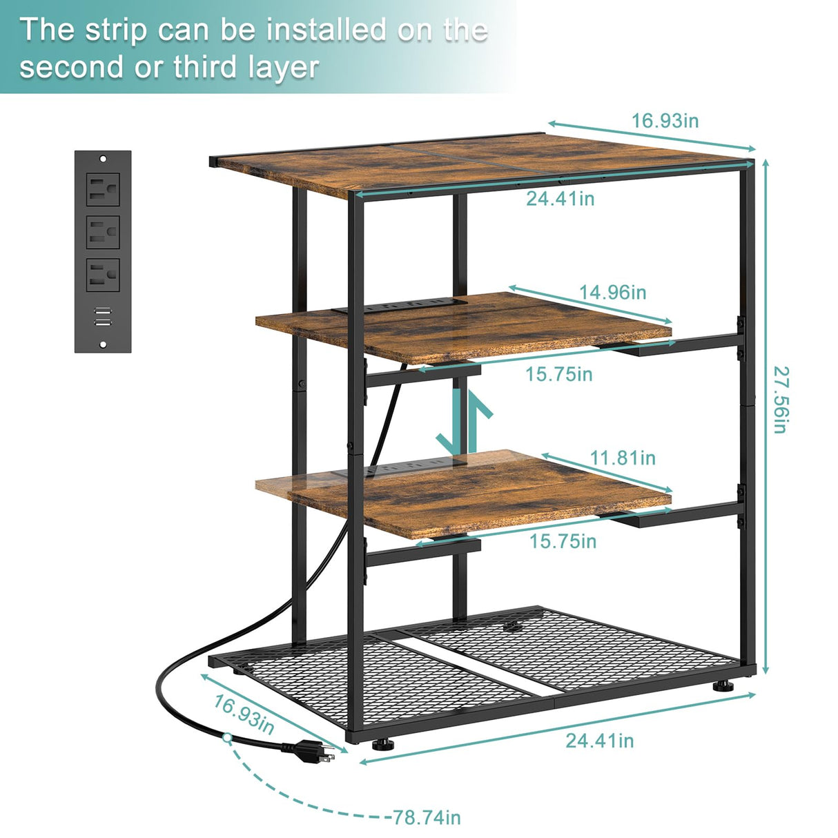 YBING 4-Tier AV Media Stand, Stereo Cabinet, Media Console with Charging Station, Record Player Stand, Corner TV Shelf, Brown YBING