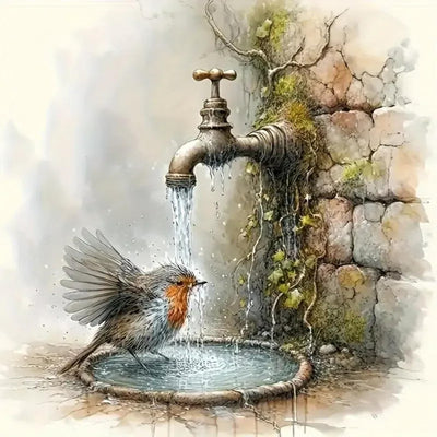 Xylogist Bird Bath Diamond Art Kits for Adults, Bird Diamond Painting for Beginners, 5D DIY Full Drill Diamonds Gem Craft Art Home Wall Decor 12x12Inch