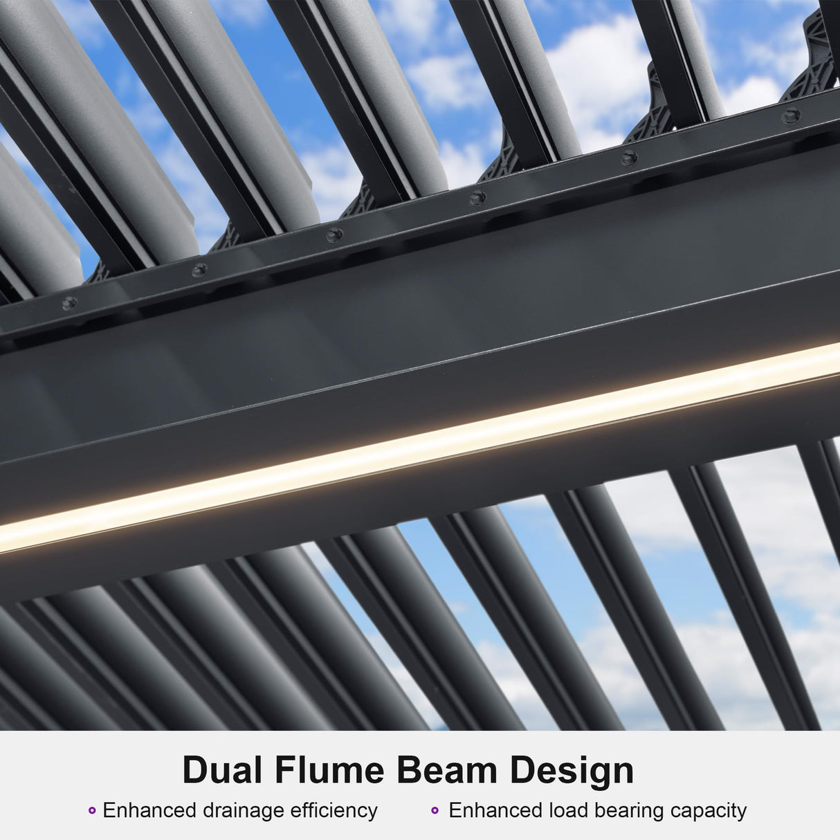 PURPLE LEAF LED Louvered Pergola 11'x 14' Full Aluminum Frame and Adjustable Roof Integrated Strip Lights for Outdoor Deck Garden Patio Gray Hardtop Gazebo Pergola PURPLE LEAF