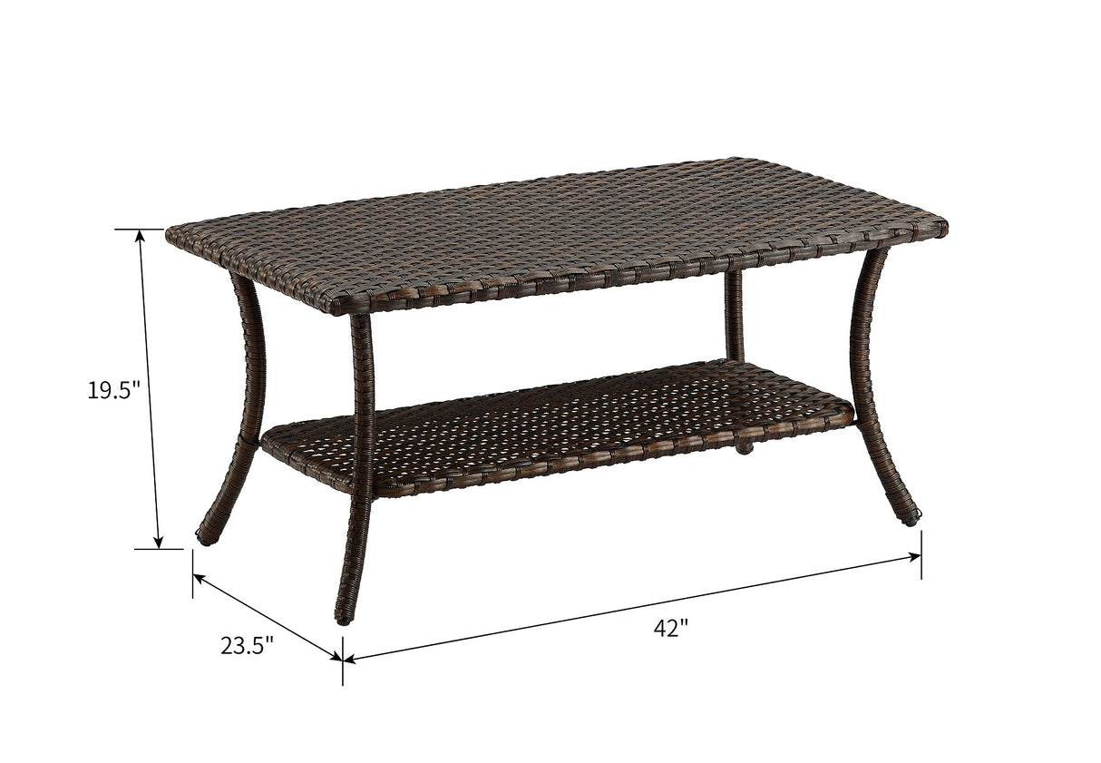 Rilyson Patio Tables Outdoor Coffee Table - Wicker Rattan Coffee Tables with 2-Tier Storage Shelf Side Table for Porch Deck Balcony Garden Outside Rectangle Brown Rilyson