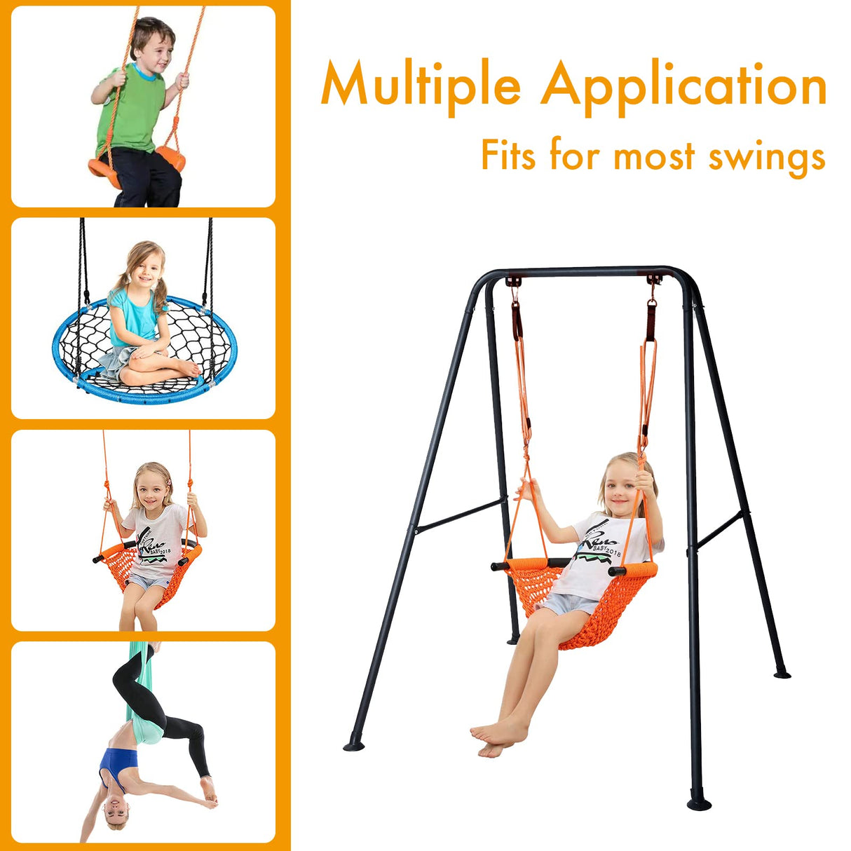 Hi-Na Metal Frame Full Steel Swing Stand, Hold up to 440 lbs, Outdoor or Indoor Hanging Swing Stand only, Swings not Included Black Hi-Na