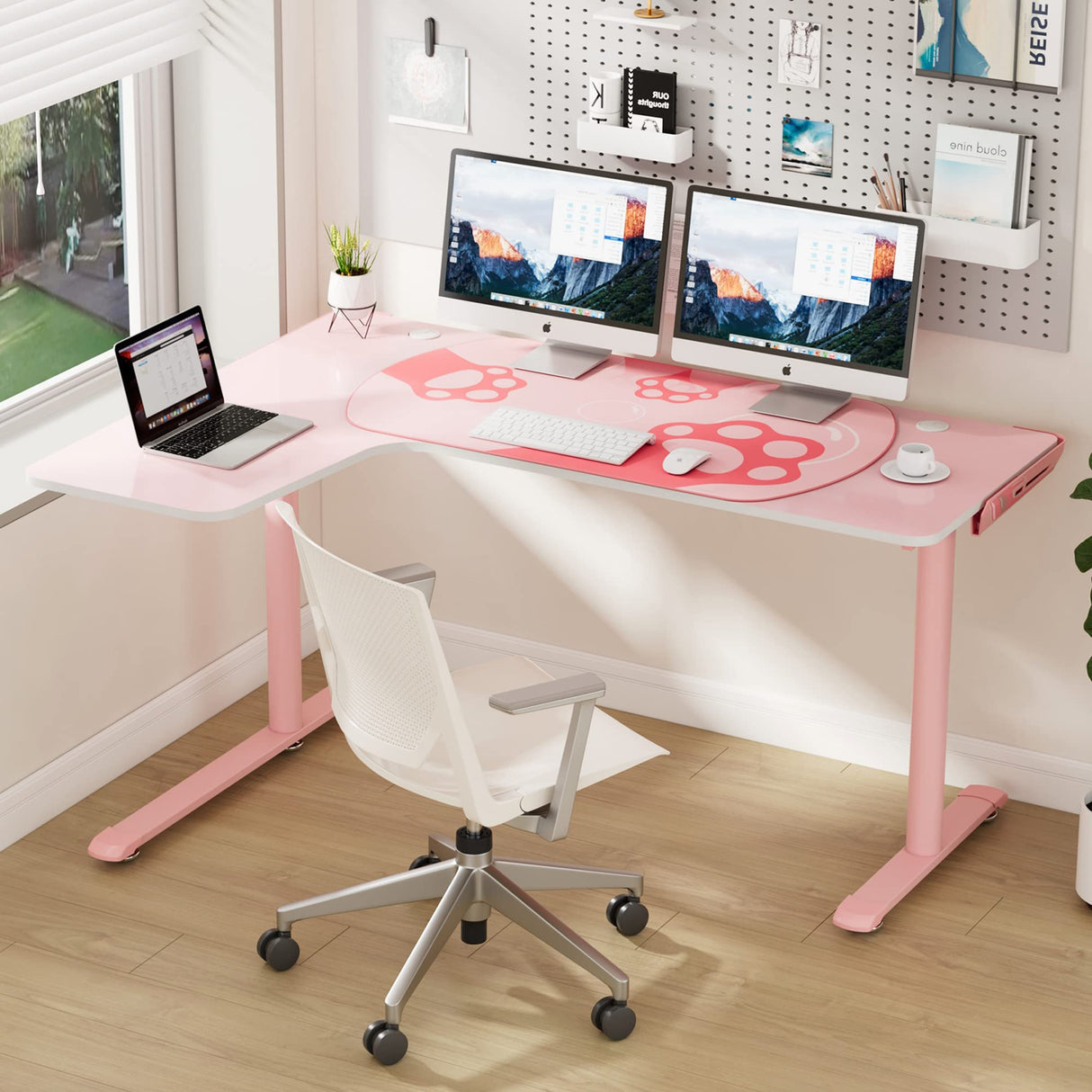 EUREKA ERGONOMIC Pink L Shaped Gaming Desk, 60 Inch Large Home Office Corner PC Computer Table Study Writing Modern Workstation Girls Female Gifts L60 w Mouse Pad Cable Management, Space Saving, Left EUREKA ERGONOMIC