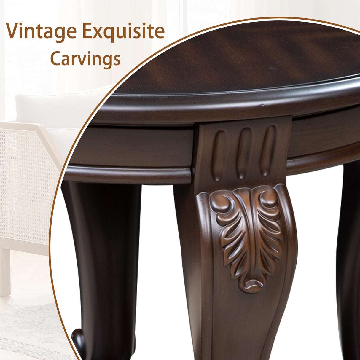 LKTART Oval Coffee Tables for Living Room, Wood Traditional Coffee Table with Elegant Carved Legs and Open Shelf, Vintage Farmhouse Tea Table, Easy Assembly,Espresso LKTART