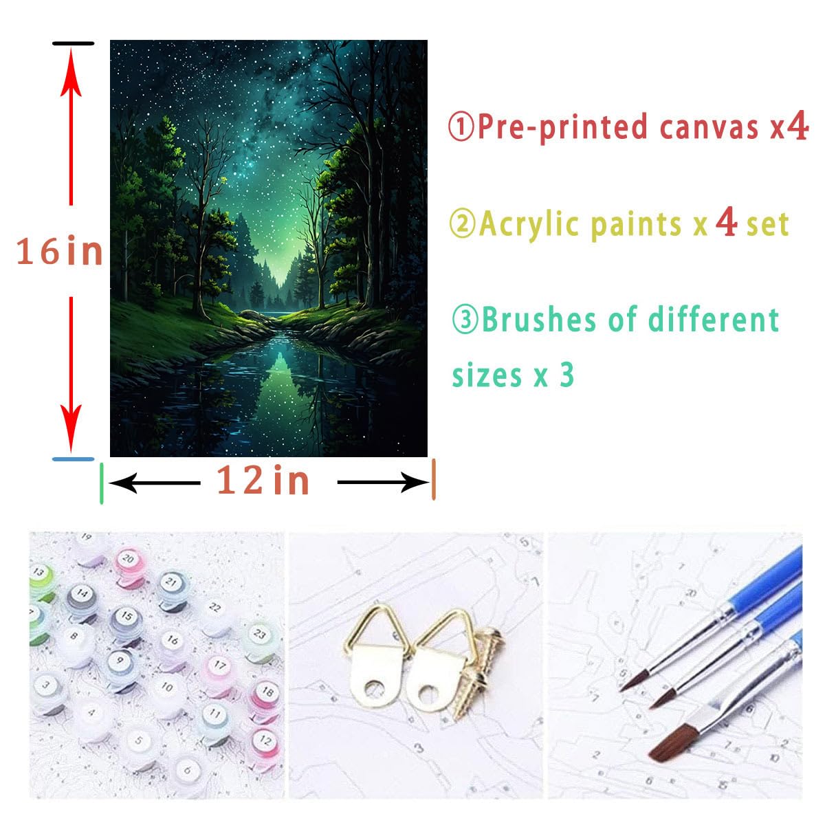 Lovepefe Starry Sky Paint by Numbers Kit for Adults, 4 Pack Country Night Paint by Number Kits for Beginner Moon Acrylic On Canvas DIY Oil Painting Kit for Gift Home Wall Decor 12x16 Inch Lovepefe