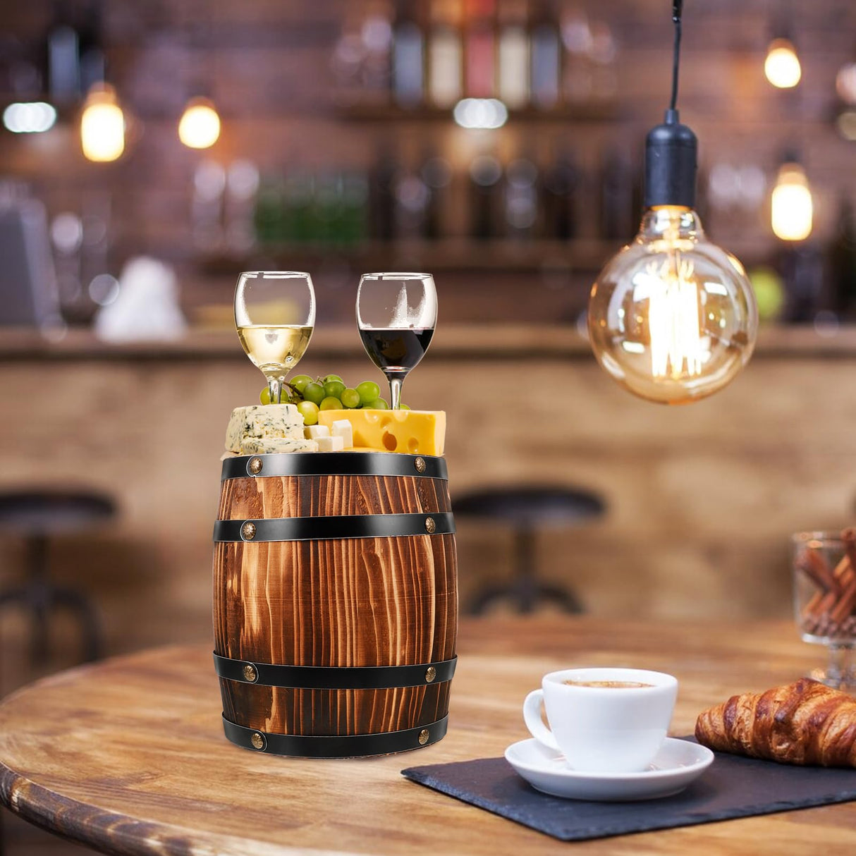 DECHOUS Wooden Wine Barrel Decor, Small Wood Barrel Decoration for Party, 12.2x6.3in Decorative Wooden Wine Barrel Table Small Whiskey Barrel Bucket Prop for Home Bar Party DECHOUS