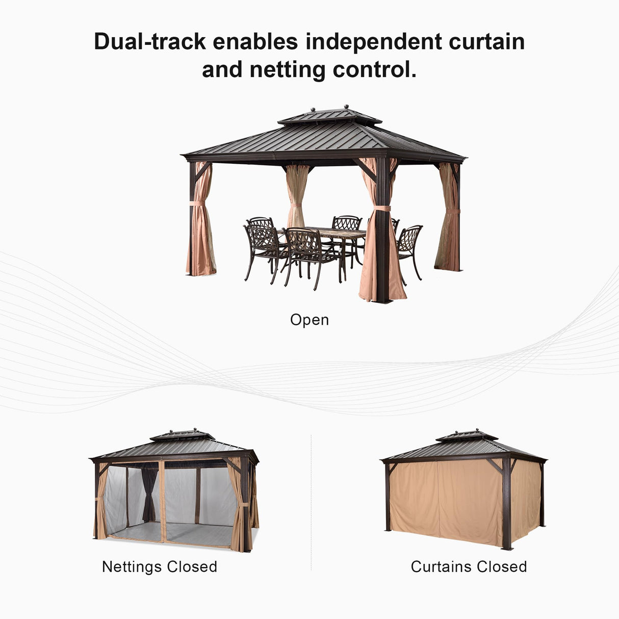 PURPLE LEAF Hardtop Gazebo 10' X 14' Metal Roof with Netting and Curtains Hard Top Backyard Patio Gazebos Permanent Canopy Deck Garden Hot Tub Outdoor Pavilion PURPLE LEAF
