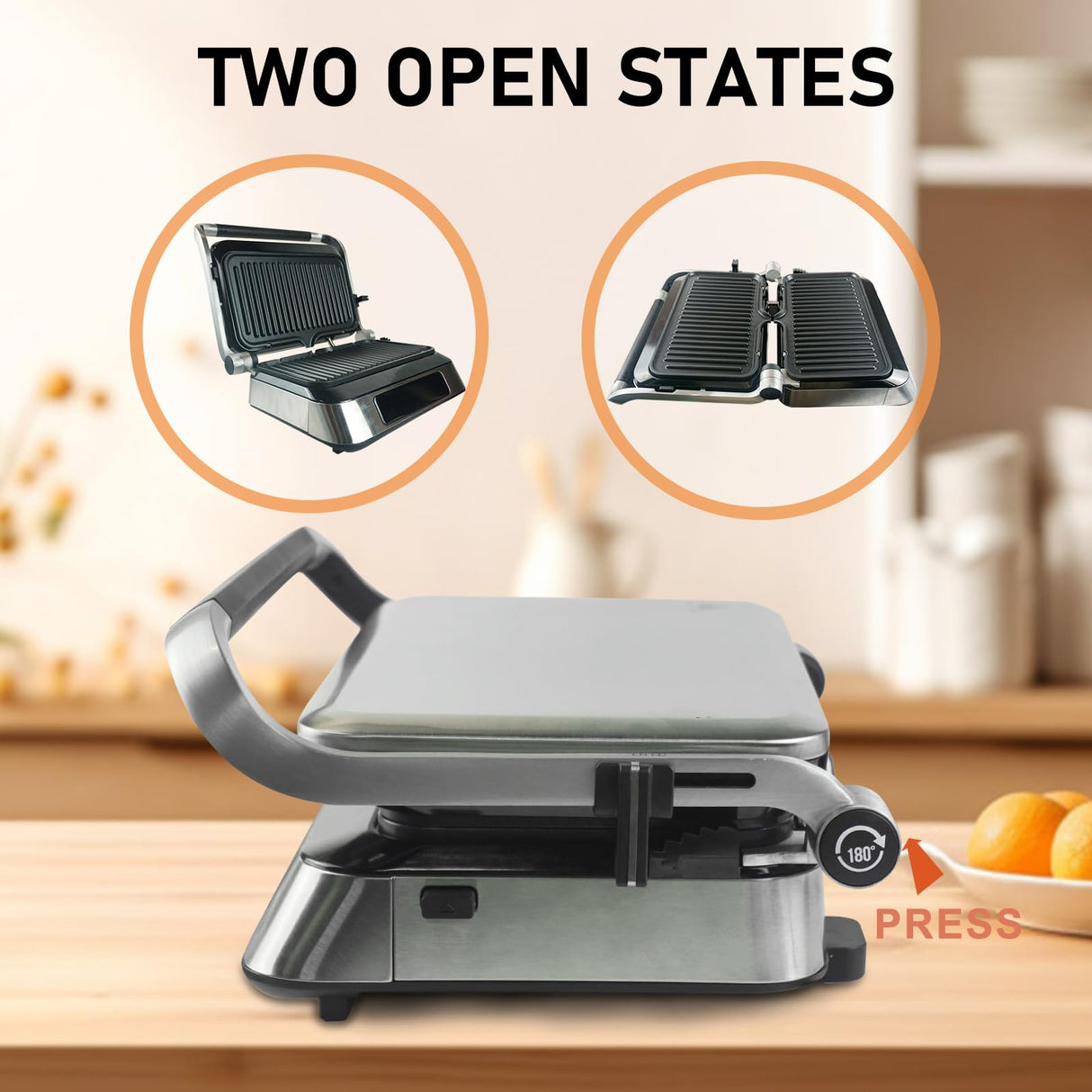 Panini Grill Press Sandwich Maker – Smokeless Indoor Grill with 2 Removable Ceramic Non-Stick Plates, 6 Cooking Functions, 1600W, 180° Reversible Grill Plate (Black) MOULIS