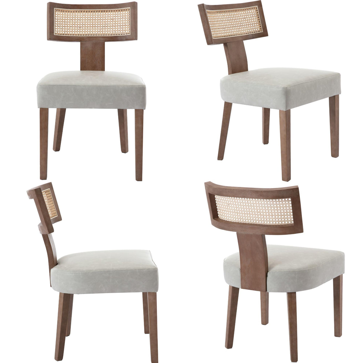 BESTANO Rattan Farmhouse Dining Chair Set of 4, Faux Leather Upholstered Cane Dining Chair with Curved Backrest and Natural Wood Legs, Mid Century Modern Dining Chairs Armless Side Chair, Grey BESTANO