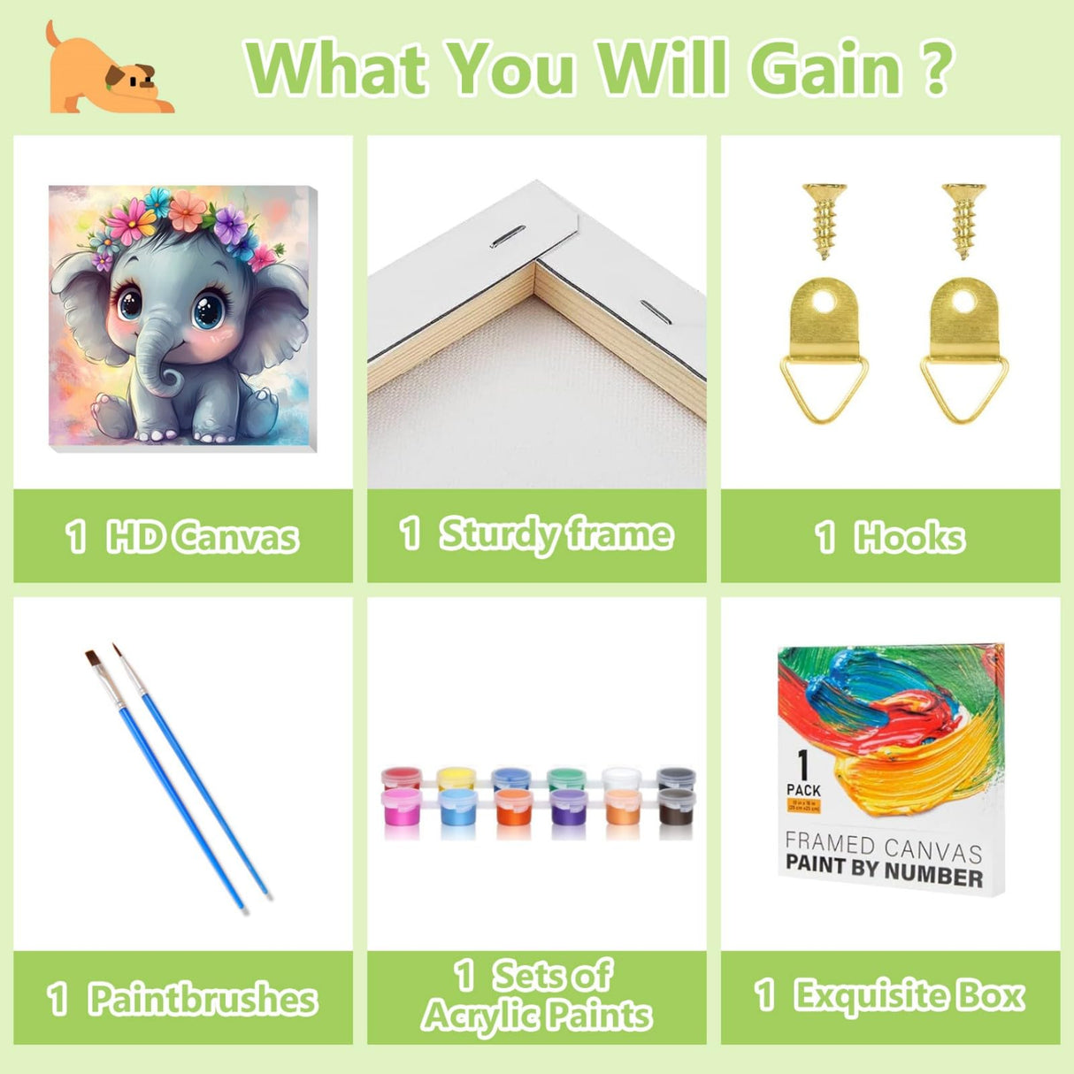 Reivworl Paint by Numbers Kit for Kids with Frame and Easel, Elephant Paint by Number Kids Age 5-8-12, Paint by Numbers Gifts and Home Decor (8X8 Inch) Reivworl