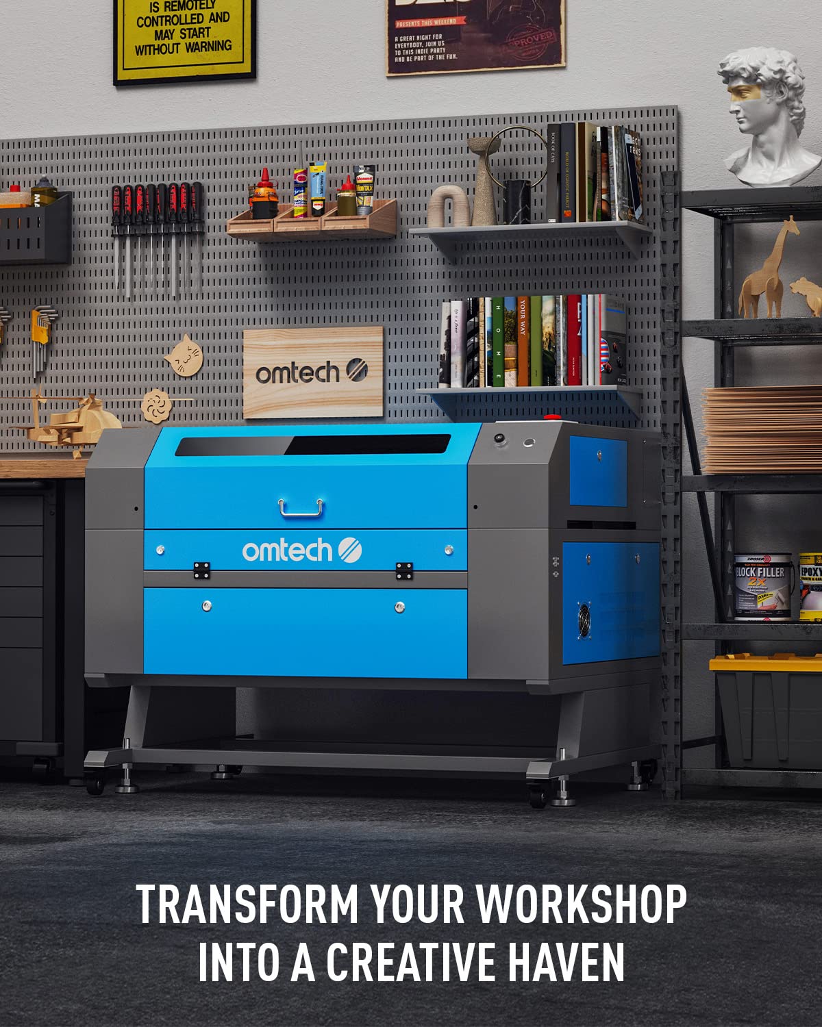 OMTech 60W CO2 Laser Engraver, 20x28 Inch Laser Engraving Machine with Autofocus Autolift 4 Way Pass Air Assist Water Pump, Commercial Laser Cutter Cutting Etching Machine for Wood Glass Acrylic More OMTech